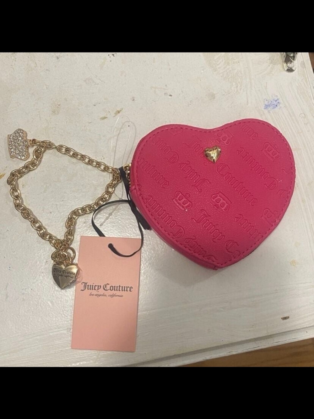Juicy Couture Hot Pink Heart Mini Crossbody with Gold Chain